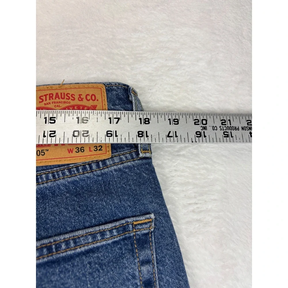 Levi's 505 Men's 36x32 Jeans Scare Crow Plaid Patchwork Grungy Deep Blue Denim
